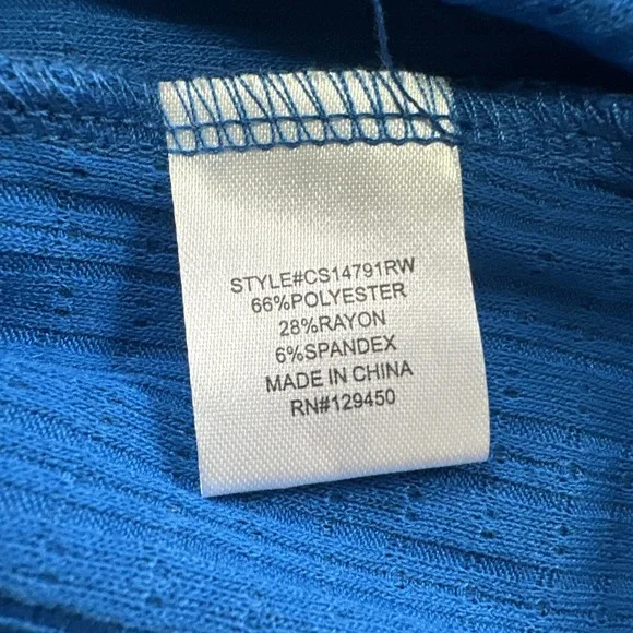 Fred David Blouse Top Women's Plus 1X Button Down Turquoise Blue Gold Button NEW - Picture 8 of 8